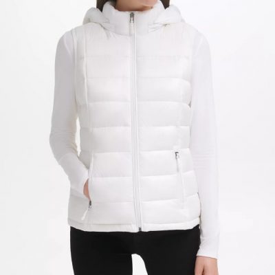 Women’s Packable Hooded White Puffer Vest
