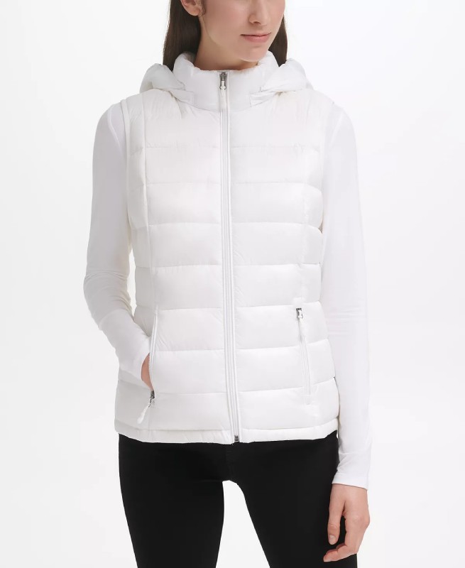 Women’s Packable Hooded White Puffer Vest