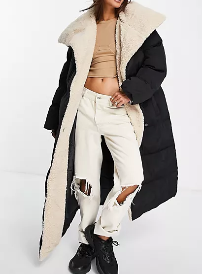 1K ASOS DESIGN Borg Collared Belted Maxi Jacket