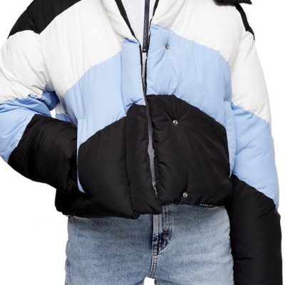 Cropped Color Block Poly Puffer Jacket