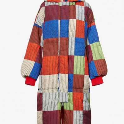 Patchwork Printed Hooded Shell Down Puffer Coat
