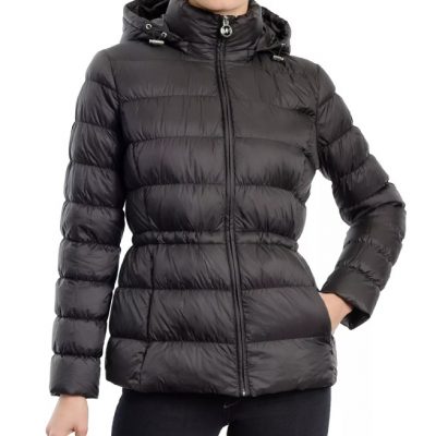 Womens Black Hooded Puffer Coat