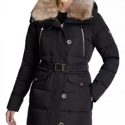 Women’s Faux-Fur-Collar Hooded Down Puffer Coat