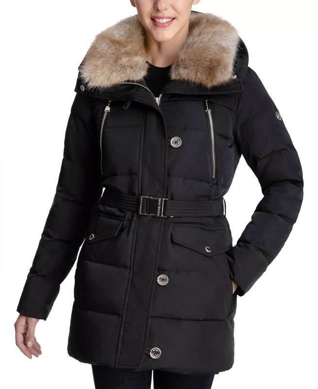 Women’s Faux-Fur-Collar Hooded Down Puffer Coat