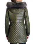 Women’s Faux-Fur-Trim Hooded Olive Quilted Coat