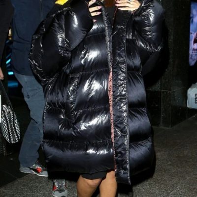 Rihanna Puffer Black Long Coat