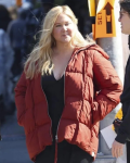 Amy Schumer Kinda Pregnant 2025 Red Puffer Jacket