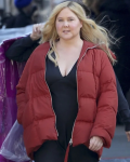 Amy Schumer Kinda Pregnant 2025 Red Puffer Jacket