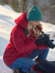 Rebecca Dalton Falling Like Snowflakes Red Puffer Jacket