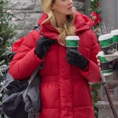 Rebecca Dalton Falling Like Snowflakes Red Puffer Jacket