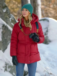 Rebecca Dalton Falling Like Snowflakes Red Puffer Jacket